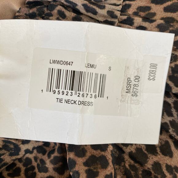 NWT Frame Tie Neck Silk Mini Dress Sz S Leopard Animal Print Long Cuff Sleeves - Picture 10 of 10